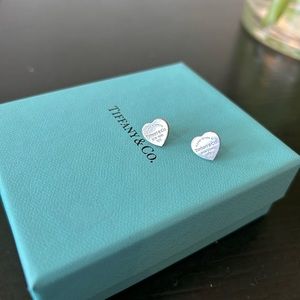 Authentic Tiffany Heart Tag Stud Earrings - one backing is misc (not Tiffany)